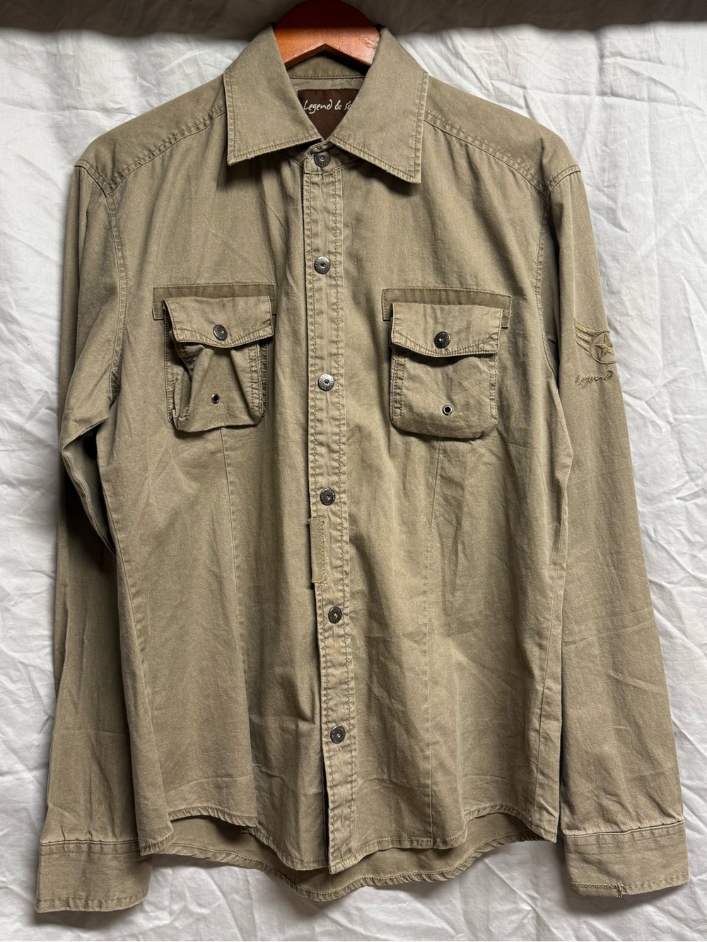 Legend & Soul size M Olive Green Military-Style Button Front Shirt